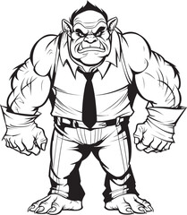 Suited Savage Chief Full Body Orc Suit Emblem Corporate Orc Commander Tailored Suit Vector Icon