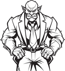 Suited Warrior King Full Body Suit Logo Design Orc CEO Style Corporate Suit Vector Icon