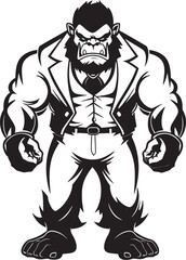 Suited Warrior Crest Orc in Tailored Suit Logo Corporate Orc Commander Mark Formal Attire Vector Icon