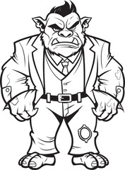 Suited Savage Chief Mark Full Body Orc Suit Vector Corporate Orc CEO Badge Tailored Suit Emblem