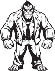 Power Suit Orc Professional Attire Emblem Orc Tycoon Full Body Suit Logo Vector