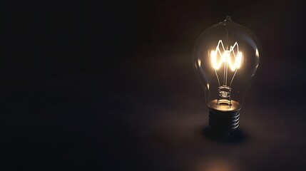 A glowing filament light bulb illuminated in the darkness on a surface with copyspace on the left side for text or design elements  - obrazy, fototapety, plakaty