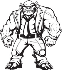 Fototapeta premium Professional Primate Insignia Orc in Formal Attire Vector Suited Savage Chief Mark Full Body Orc Suit Emblem