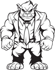 Business Beast Monarch Badge Orc in Formal Attire Icon Executive Enforcer Insignia Full Body Suit Emblem