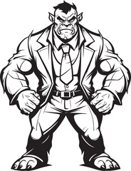 Suited Warrior Crest Orc in Tailored Suit Logo Corporate Orc Commander Mark Formal Attire Vector Icon