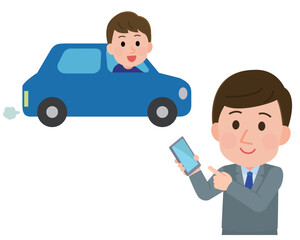 ライドシェア　スマホで配車サービスを使う男性