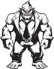 Business Beast Monarch Badge Orc in Formal Attire Logo Executive Enforcer Insignia Full Body Suit Icon