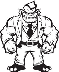 Corporate Orc CEO Badge Tailored Suit Icon Executive Enforcer Insignia Formal Attire Vector
