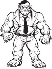 Corporate Command Orc in Professional Attire Logo Suited Warrior King Full Body Suit Vector Icon