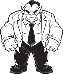 Suited Sovereign Mark Orc in Professional Attire Icon Business Beast Monarch Full Body Suit Logo Design