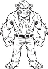 Corporate Conqueror Orc in Full Body Suit Icon Design Executive Enforcer Orc in Formal Attire Emblem