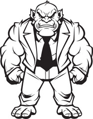 Suited Savage Corporate Attire Icon Design Formal Fighter Orc in Business Suit Emblem