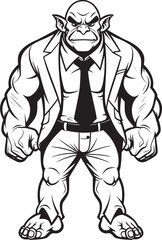 Dressed to Dominate Orc in Business Suit Emblem Orc CEO Full Body Suit Logo Vector