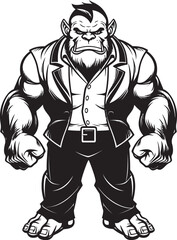 Executive Conqueror Orc in Professional Suit Emblem Stylish Orc CEO Full Body Suit Logo Vector