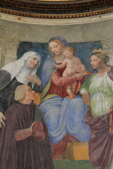 Ponzetti Chapel Fresco Depicting a Madonna with Child and Saints at the Santa Maria della Pace Church in Rome, Italy
