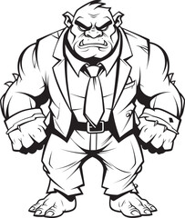 Orc CEO Orc in Professional Suit Emblem Dressed to Dominate Full Body Suit Logo Vector