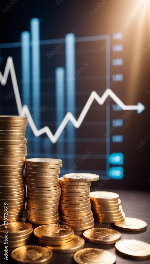 Poster stack of gold coins with chart background