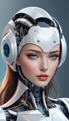 Woman Wearing Headphones and Robot Suit