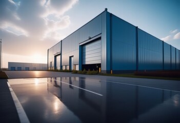 Large Industrial Building With Sunset Background