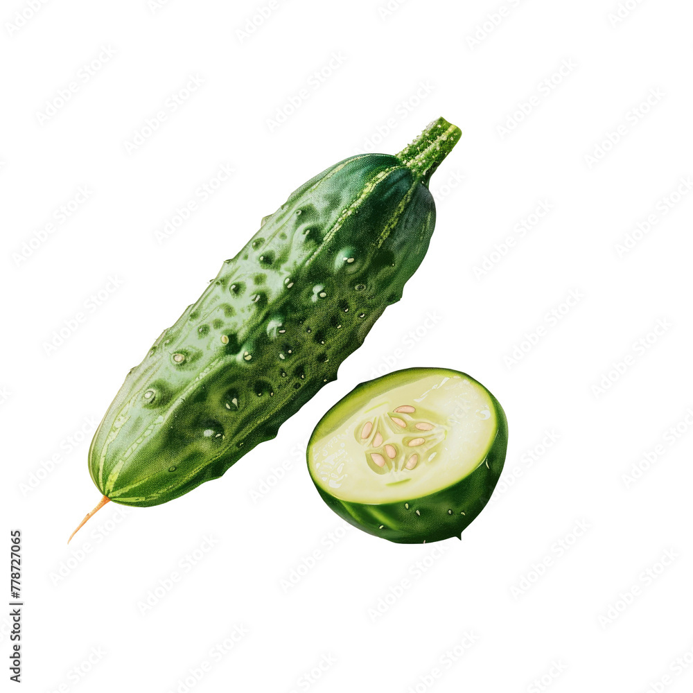Poster a cucumber and a half on a transparent background