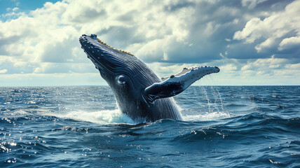 Obraz premium a big whale jumps out of the water