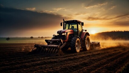 Fototapeta premium tractor at sunset