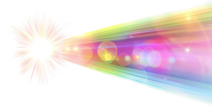 Colorful pastel rainbow light effect lens flare with blur and glow isolated on transparent png.