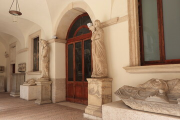 Palazzo Altemps Portico Detail with Statues and Entrance in Rome, Italy