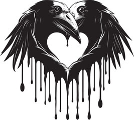 Fototapeta premium Hearts Guardian Raven Perched on Heart Icon Wings of Affection Iconic Raven Symbol Vector Logo
