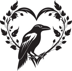 Heartfelt Connection Raven Perched on Heart Vector Logo Ravens Rest Heart Vector Logo Design with Perched Bird