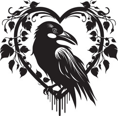 Fototapeta premium Devotions Guardian Raven Perched on Heart Icon Heartfelt Connection Iconic Heart Symbol with Perched Raven