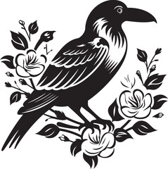 Fototapeta premium Eternal Devotion Raven Perched Vector Logo Design Loves Watcher Iconic Raven Symbol with Heart