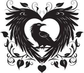 Fototapeta premium Loves Watcher Iconic Raven Symbol with Heart Guardian of Souls Heart Symbol with Perched Bird Emblem
