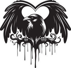 Naklejka premium Guardian of Love Heart Symbol with Perched Bird Icon Hearts Companion Iconic Raven Perched Emblem