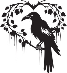 Naklejka premium Sentinel of Emotions Raven Perched on Heart Vector Logo Heartfelt Connection Raven Symbol with Heart Emblem