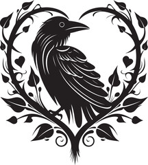 Fototapeta premium Wings of Love Raven Perched Vector Logo Design Guardian of Affection Heart Symbol with Perched Bird Design
