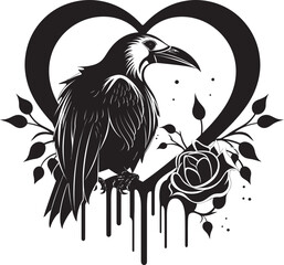 Fototapeta premium Devotions Guardian Iconic Raven Perched Emblem Wings of Love Raven Perched Vector Logo Design