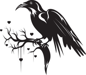 Fototapeta premium Eternal Devotion Heart Symbol with Perched Bird Design Loves Watcher Iconic Raven Perched Emblem