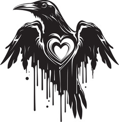 Fototapeta premium Ravens Heartbeat Vector Logo Design with Perched Bird Hearts Guardian Iconic Raven Perched Vector Emblem