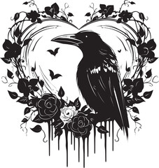 Fototapeta premium Eternal Wings Raven Perched on Heart Vector Heartfelt Connection Iconic Raven Symbol with Heart