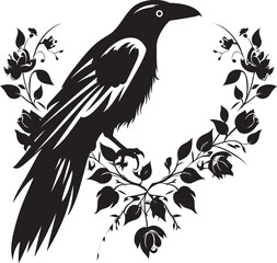Fototapeta premium Hearts Companion Iconic Raven Symbol with Heart Devotions Guardian Raven Symbol with Perched Bird Icon