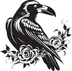 Fototapeta premium Ravens Reverie Heart Vector Logo with Perched Bird Icon Heart and Raven Fusion Vector Logo Design