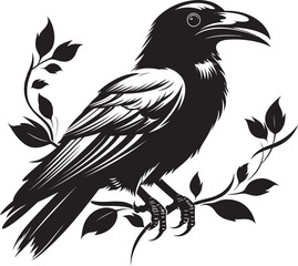 Fototapeta premium Perched Raven Emblem Iconic Heart Vector Logo Hearts Companion Raven Perched on Heart Vector Logo