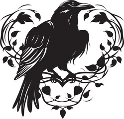 Naklejka premium Heart and Raven Fusion Vector Logo Design Perched Raven Emblem Iconic Heart Vector Logo