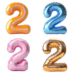 4 Style of balloon font 3d rendering, number two, 2 isolated on white background.