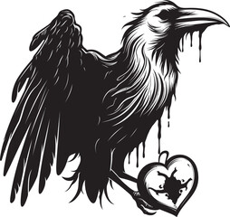 Fototapeta premium Ravens Rest Heart Vector Logo with Perched Bird Icon Heart and Raven Fusion Vector Logo Design