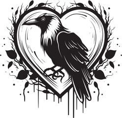 Fototapeta premium Ravens Nest Iconic Vector Logo Design with Perched Bird Heartfelt Connection Heart Vector Logo with Perched Raven