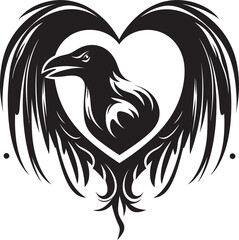 Heartfelt Connection Heart Vector Logo with Perched Raven Ravens Rest Iconic Perched Bird Emblem
