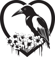 Naklejka premium Raven Heartbeat Vector Logo Design with Perched Raven Hearts Guardian Raven Perched on Heart Vector Logo