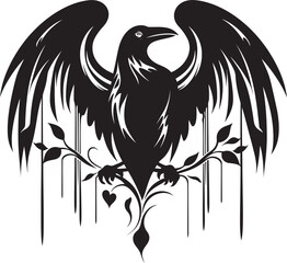 Fototapeta premium Wings of Affection Raven on Heart Symbol Logo Ravens Affection Heart Vector Logo with Perched Bird Icon